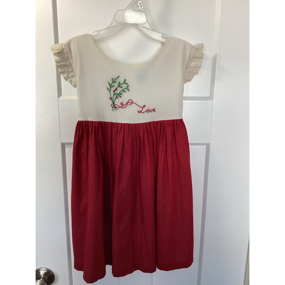 Blue Dove Girls Flutter Sleeve Dress with "Love" Embroidery Red‎ Ivory Size 6